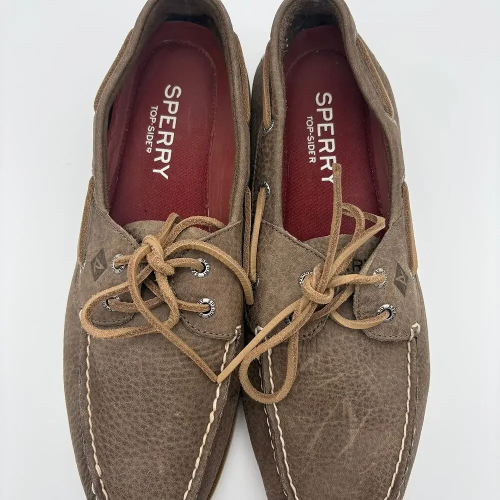 Sperry Top-Sider Boat Shoes Taupe Brown Pebbled Leather Lace Up Men’s Size 11